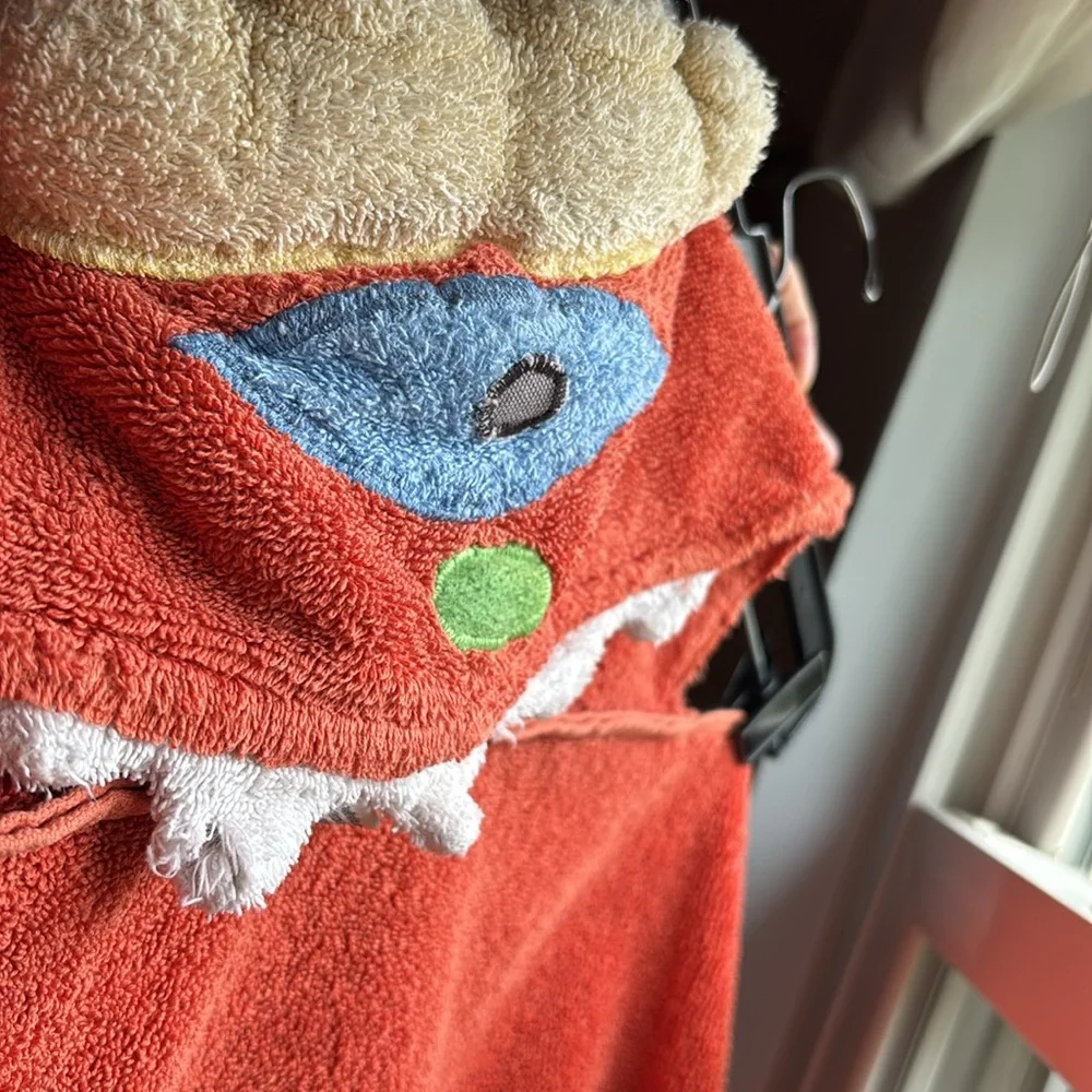 Cyclops / Silly Monster hooded towel in orange, yellow, blue, green, & white